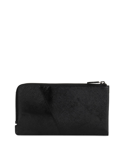 

Da Milano Men Black Textured Leather Zip Around Wallet