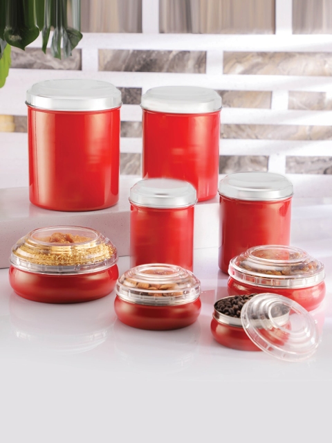 

Jensons Set Of 8 Red & Silver-Toned Stainless Steel Progetto Series Marble Finish Canister