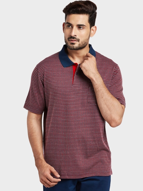 

ColorPlus Men Red & Navy Blue Self Design Polo Collar T-shirt