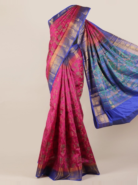 Pothys Pink & Blue Jute Silk Woven Design Saree