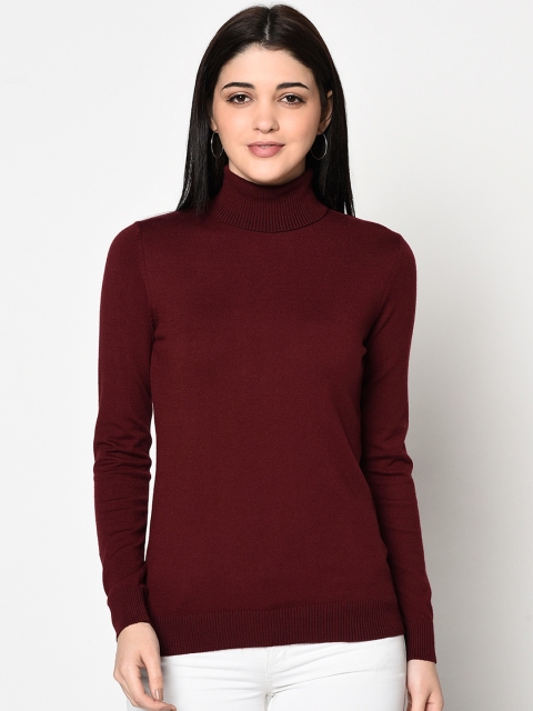 

METTLE Women Maroon Solid Pullover Sweater