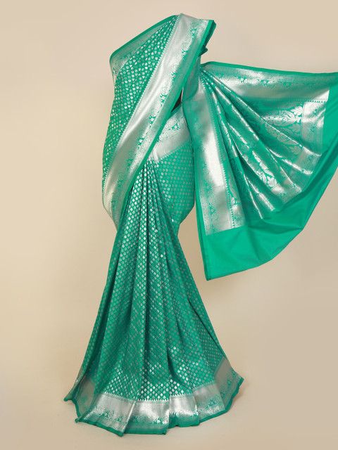 

Pothys Blue Art Silk Solid Banarasi Saree