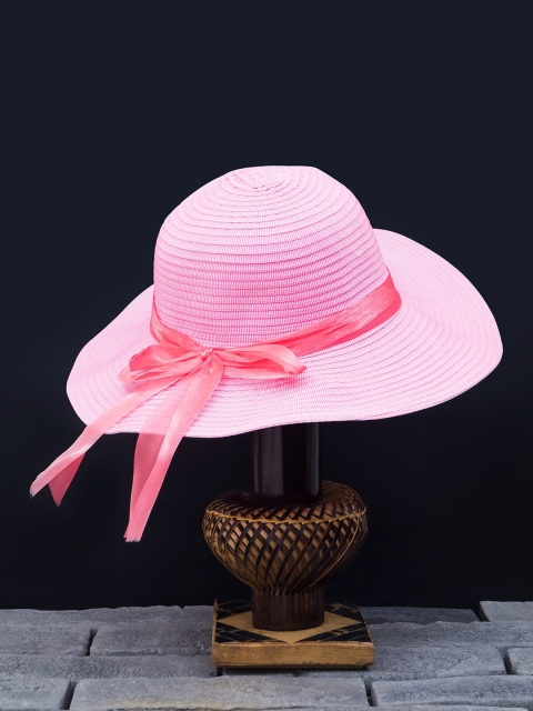 Golden Peacock Women Pink Woven-Design Straw Sun Hat