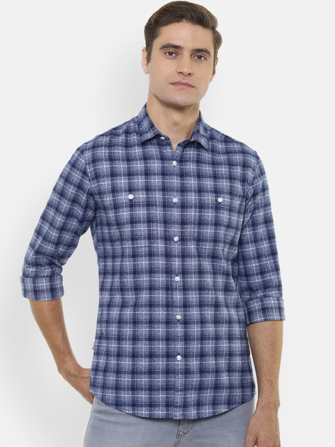 

Louis Philippe Jeans Men Blue Slim Fit Checked Casual Shirt