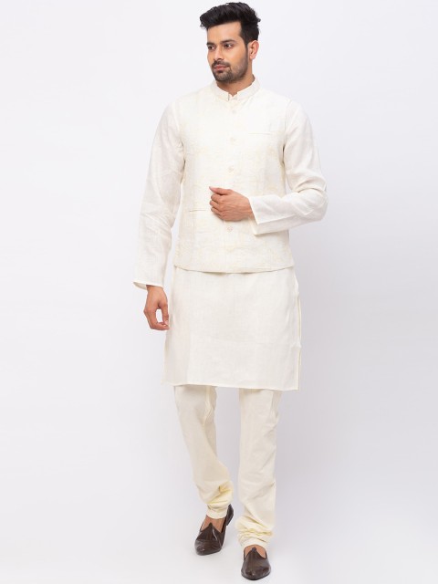 

Ethnicity Men Cream-Coloured Embroidered Nehru Jacket