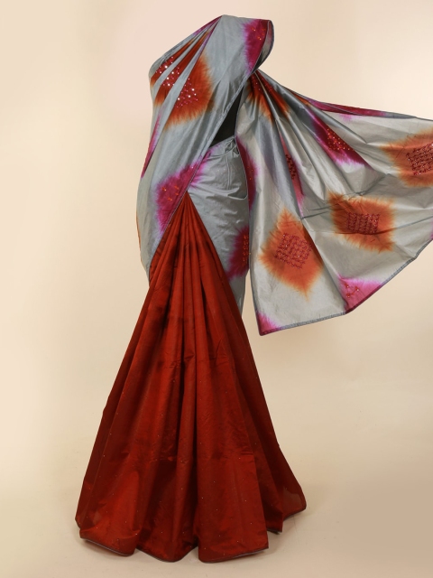 

Pothys Grey & Maroon Jute Silk Colourblocked Saree