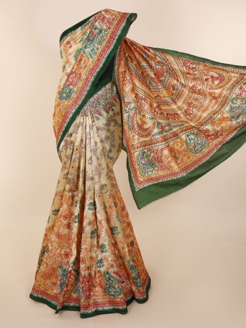 

Pothys Cream-Coloured Printed Jute Silk Saree