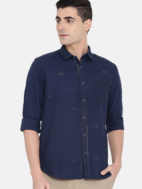 

True Blue Men Navy Blue Regular Fit Printed Casual Shirt