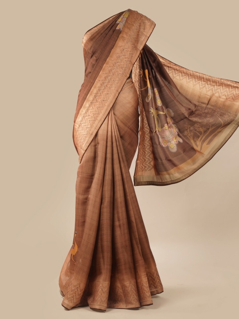 

Pothys Brown Checked Jute Silk Saree