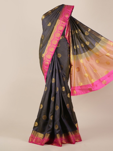 

Pothys Navy Blue & Pink Jute Silk Woven Design Saree