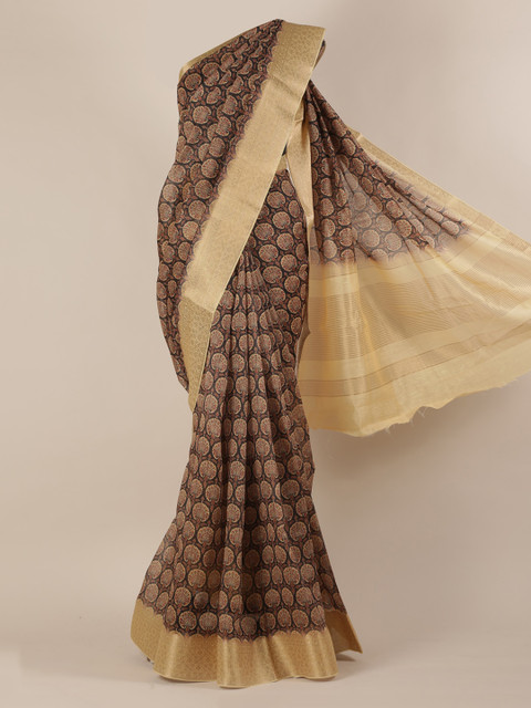

Pothys Black & Beige Jute Silk Printed Saree