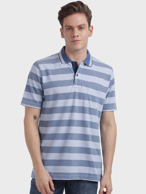 

ColorPlus Men Blue Striped Polo Collar T-shirt