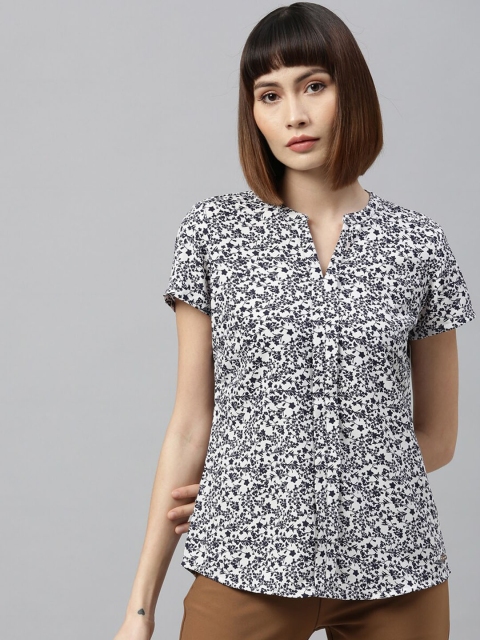 Park Avenue Woman Navy Blue Printed Shirt Style Top