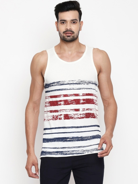 

People Men Off-White Striped Round Neck Sleeveless T-shirt