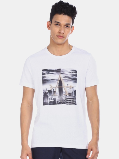 

Arrow Sport Men White Printed Round Neck Cotton T-shirt