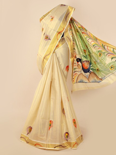 

Pothys Cream-Coloured Woven Design Pure Cotton Saree
