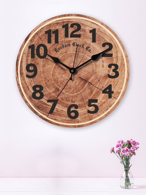 

RANDOM Brown & Black Printed 30.48 cm New Modern Rustic Wooden Analogue Wall Clock