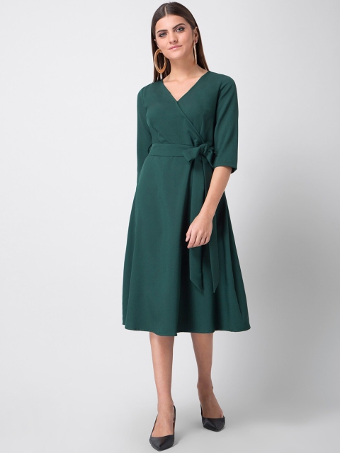 

FabAlley Women Green Solid Wrap Dress