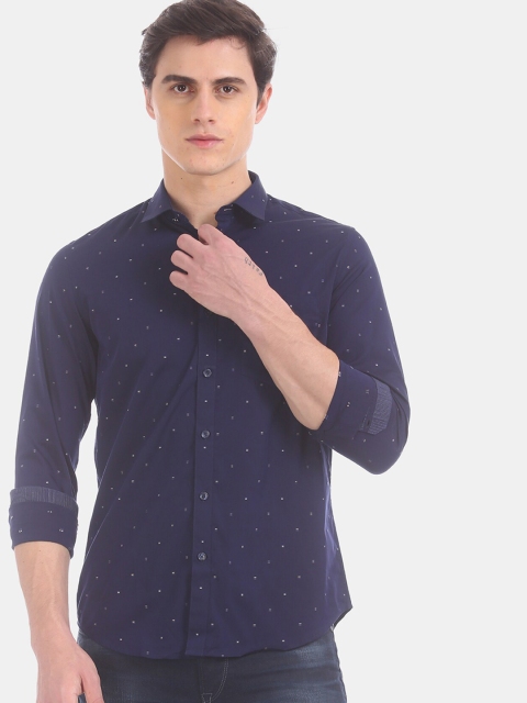 

True Blue Men Navy Blue Slim Fit Self Design Casual Shirt