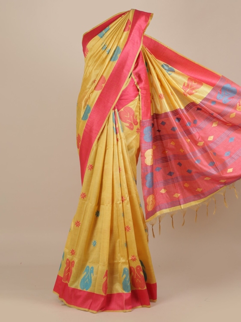 

Pothys Yellow Woven Design Jute Silk Saree