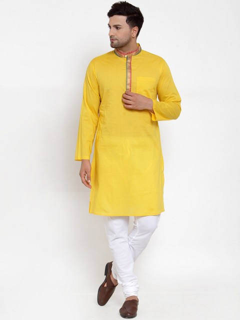

NEUDIS Men Yellow & Yellow Solid Straight Kurta