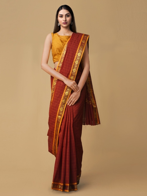 

Unnati Silks red Women's Pure Pavni Handcrafted Cotton Saree