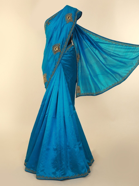 

Pothys Blue Embroidered Jute Silk Saree
