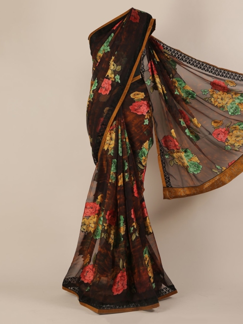 

Pothys Brown Printed Pure Chiffon Saree