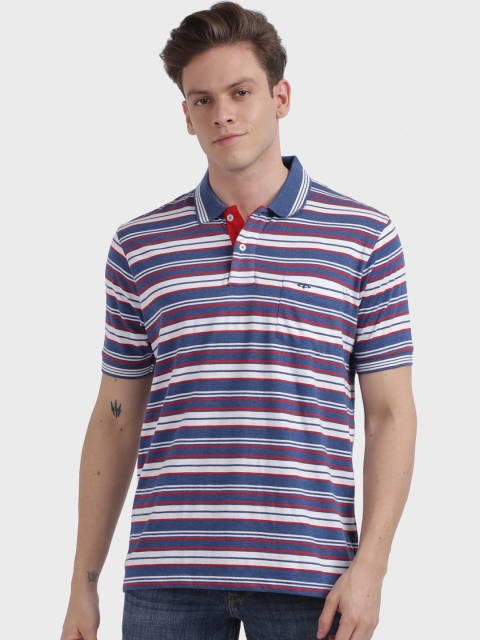 

ColorPlus Men Blue Striped Polo Collar T-shirt