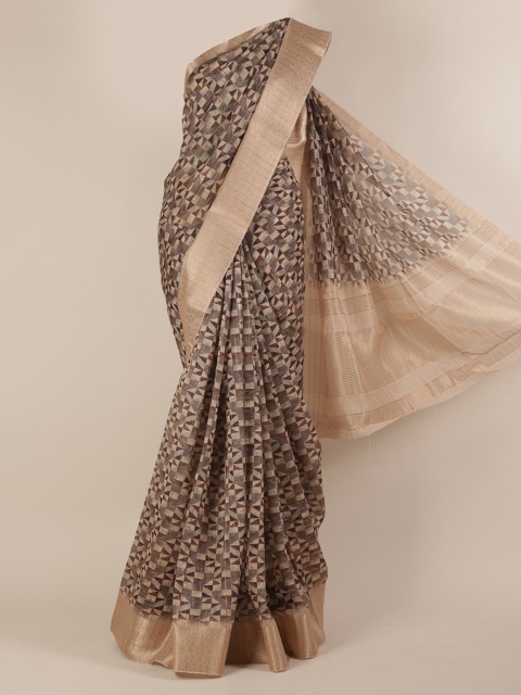 

Pothys Brown Printed Linen Blend Saree