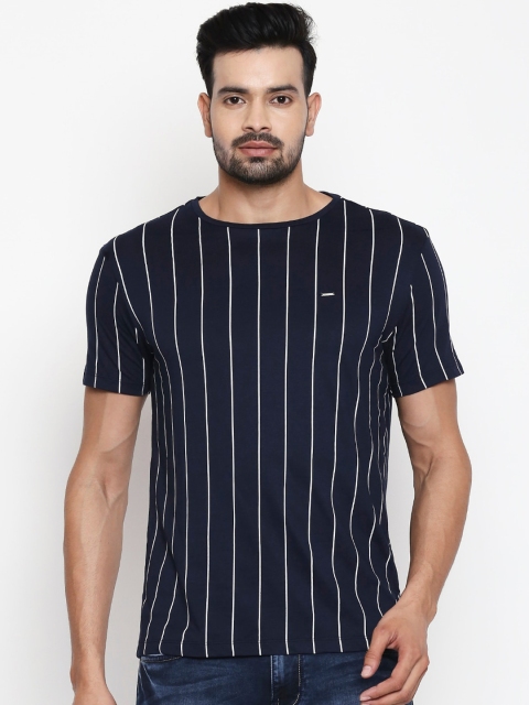 

People Men Navy Blue Printed Round Neck Cotton T-shirt