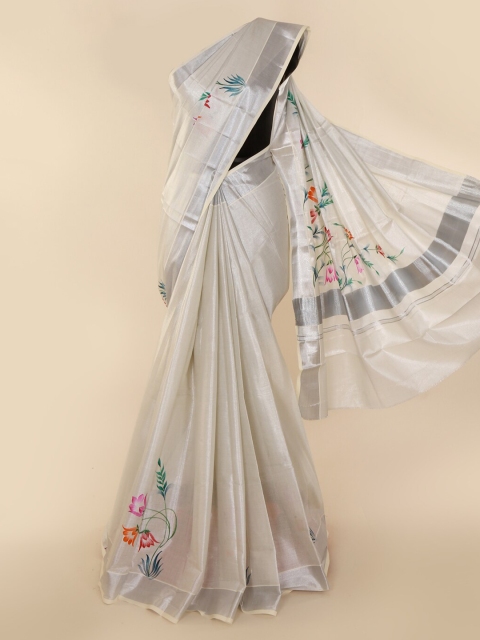 

Pothys Cream-Coloured Pure Cotton Printed Kasavu Saree
