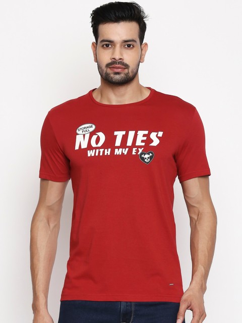 

People Men Red Printed Round Neck Cotton T-shirt