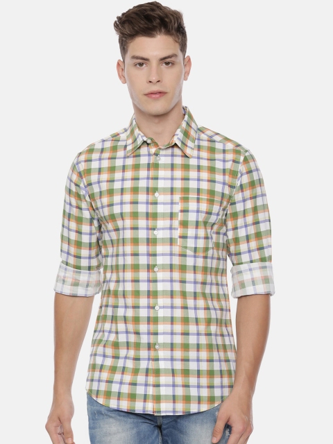

QUANCIOUS Men Green & White Regular Fit Checked Organic Cotton Casual Shirt