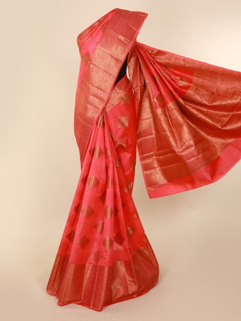 Pothys Pink Jute Silk Woven Design Tussar Saree