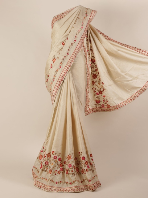

Pothys Cream-Coloured Embroidered Jute Silk Saree