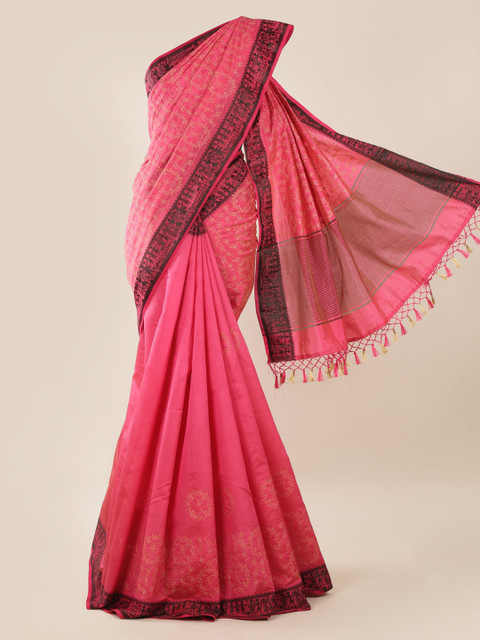 

Pothys Pink Embroidered Jute Silk Saree