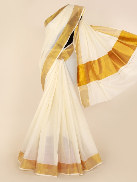

Pothys Off-White Solid Pure Cotton Saree
