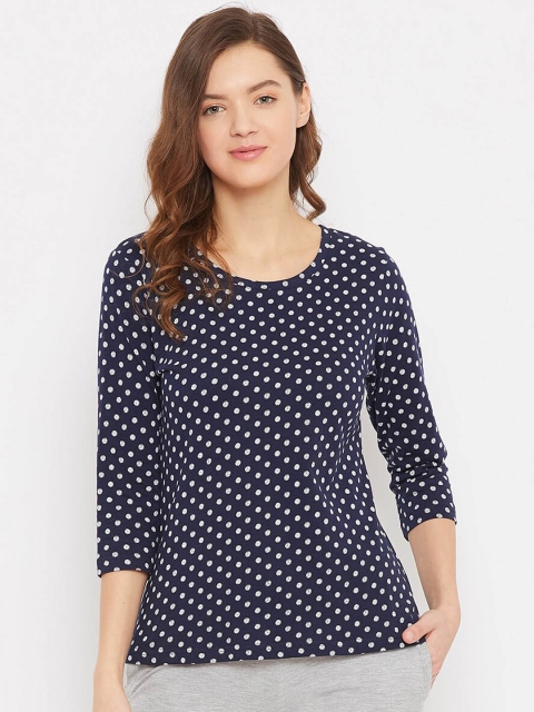 

Clovia Women Navy Blue & White Printed Round Neck Lounge T-Shirt