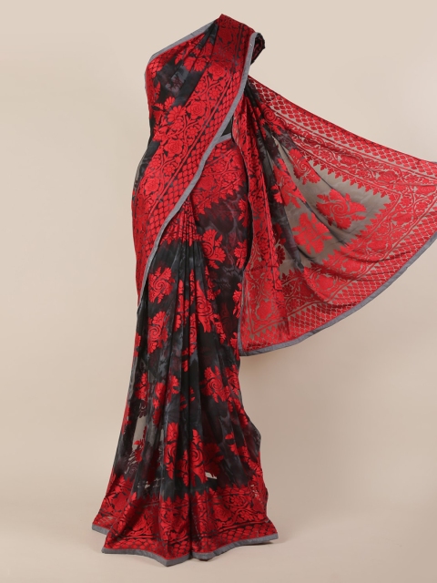 

Pothys Grey & Red Poly Chiffon Printed Saree