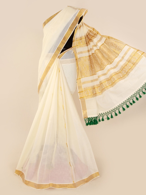 

Pothys Off-White Solid Pure Cotton Saree