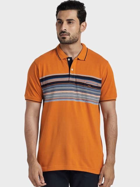 

ColorPlus Men Mustard Yellow Striped Polo Collar T-shirt