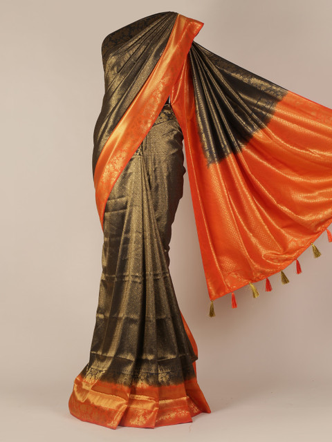 

Pothys Black & Orange Jute Silk Woven Design Saree