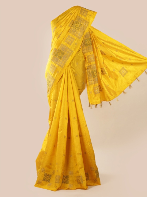 

Pothys Yellow Woven Design Jute Silk Saree