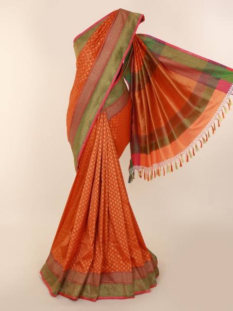 

Pothys Orange Art Silk Checked Banarasi Saree
