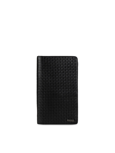 Da Milano Men Black Woven Design Leather Passport Holder