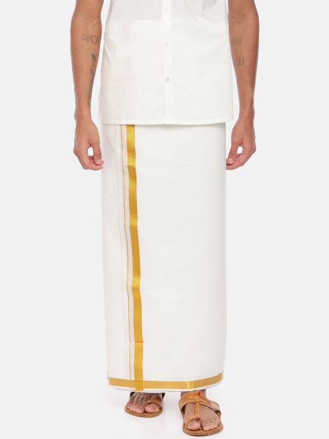 

UATHAYAM Men White Solid Dhoti
