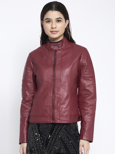 

Global Republic Women Maroon Solid Lightweight Biker Jacket