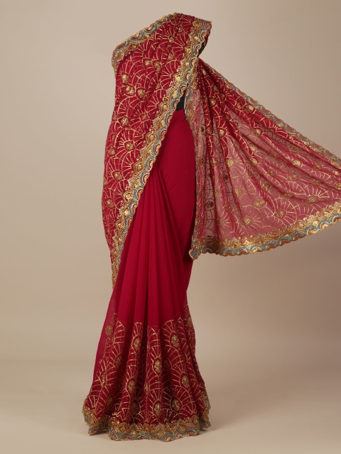 

Pothys Magenta Embellished Poly Georgette Saree