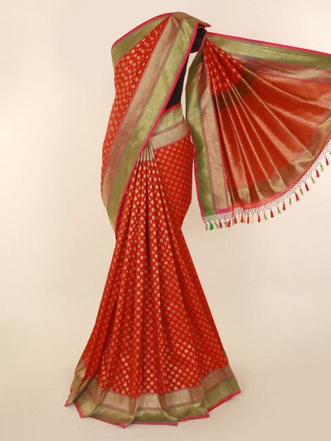 

Pothys Red Art Silk Checked Banarasi Saree